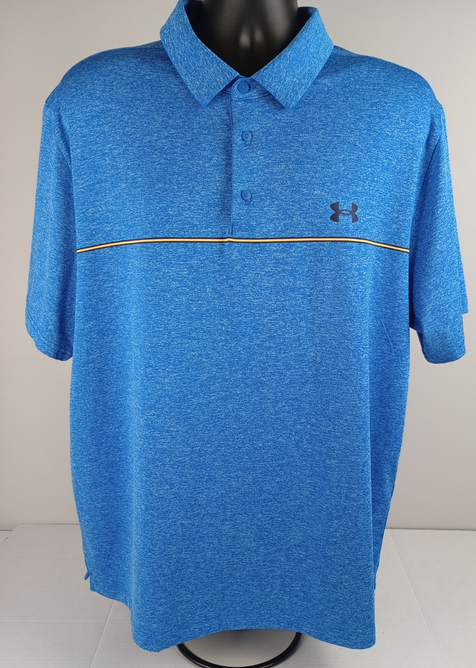 Under Armour Men's 2XL Playoff Polo Blue Yellow Stripe Short Sleeve Golf Shirt